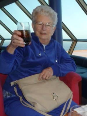 2016 Cruise with Mom to South America - enjoying her rum & Pepsi!